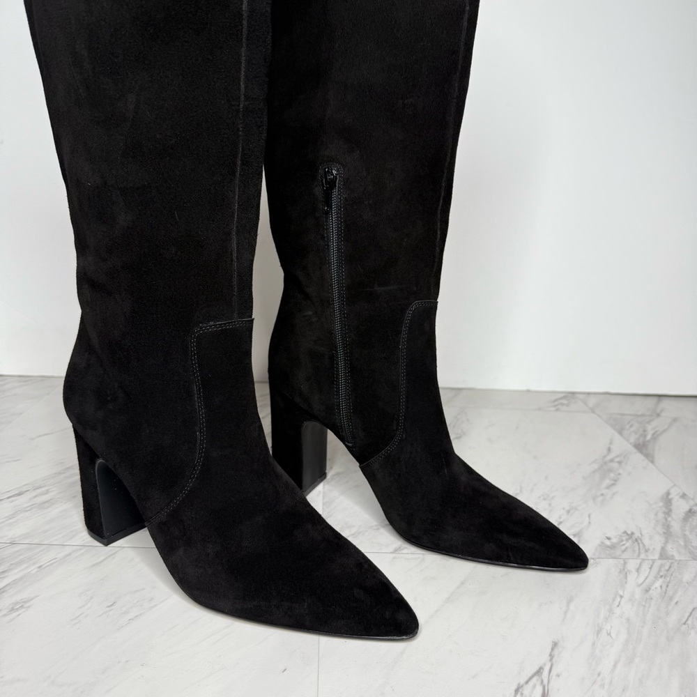 Steve Madden Evey Black Suede Pointy Toe Heeled Tall Boot 7 1/2 M - Picture 10 of 15